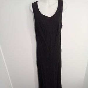 100% Cotton/Linen full length black dress. Cross strap back